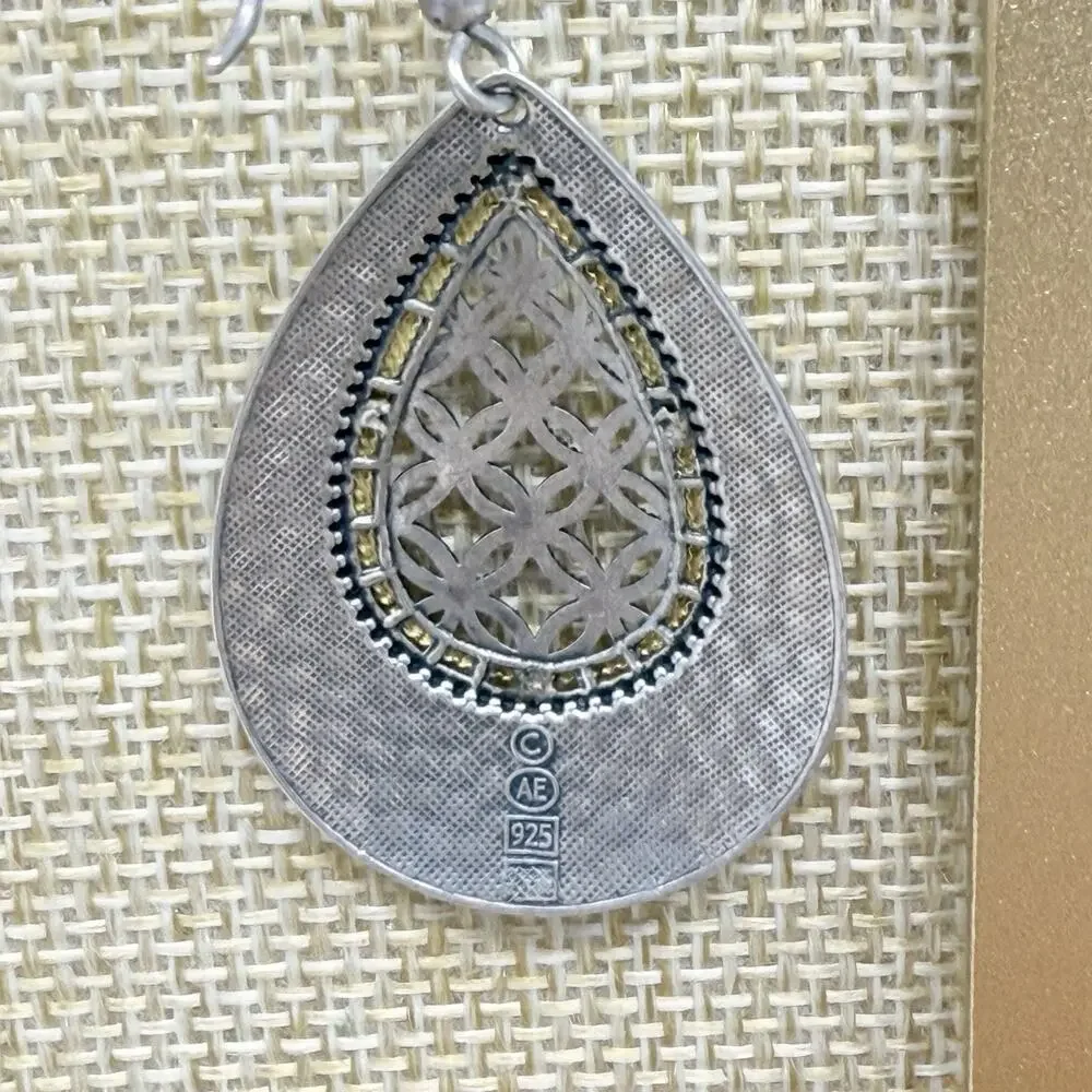Arts Elegance AE 925 Sterling Silver Teardrop Cut Out Earrings 7.9 Grams